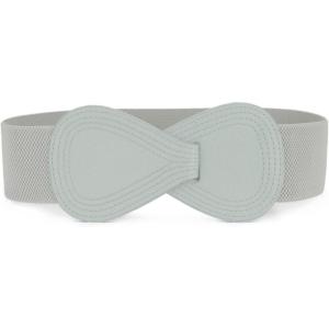 imageAllegra K Interlock Buckle 8shaped Faux Leather Elastic Belt Cinch Waistband for LadyGray