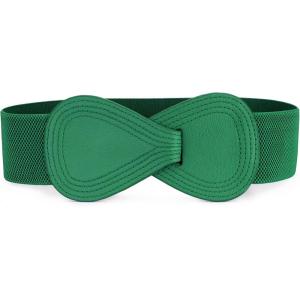 imageAllegra K Interlock Buckle 8shaped Faux Leather Elastic Belt Cinch Waistband for LadyGreen