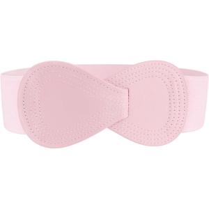 imageAllegra K Interlock Buckle 8shaped Faux Leather Elastic Belt Cinch Waistband for LadyLight Pink