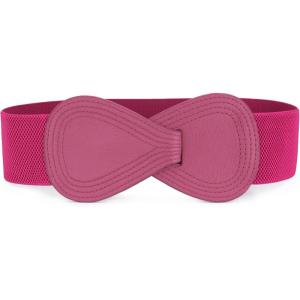 imageAllegra K Interlock Buckle 8shaped Faux Leather Elastic Belt Cinch Waistband for LadyPink