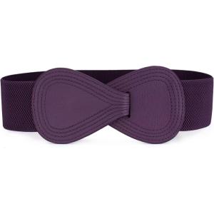imageAllegra K Interlock Buckle 8shaped Faux Leather Elastic Belt Cinch Waistband for LadyPurple