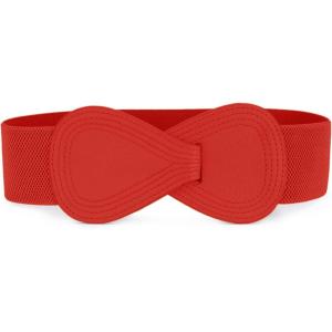 imageAllegra K Interlock Buckle 8shaped Faux Leather Elastic Belt Cinch Waistband for LadyRed