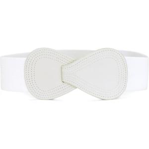imageAllegra K Interlock Buckle 8shaped Faux Leather Elastic Belt Cinch Waistband for LadyWhite