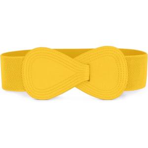 imageAllegra K Interlock Buckle 8shaped Faux Leather Elastic Belt Cinch Waistband for LadyYellow