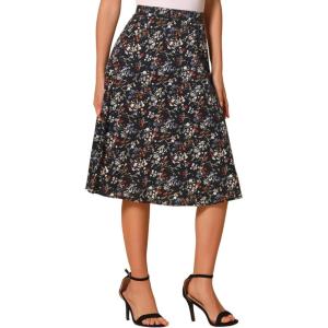 imageAllegra K Womens ALine Midi Skirt Floral Print Chiffon Vintage 2024 Summer SkirtsBlack Red