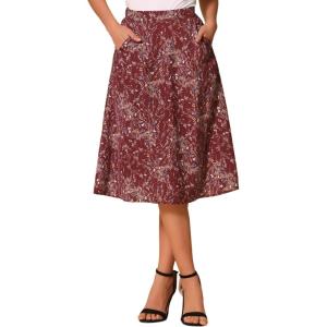 imageAllegra K Womens ALine Midi Skirt Floral Print Chiffon Vintage 2024 Summer SkirtsWine Red