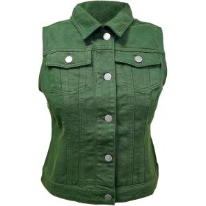 imageAllegra K Womens Buttoned Washed Denim Vest Jacket W Chest Flap PocketsDark Green