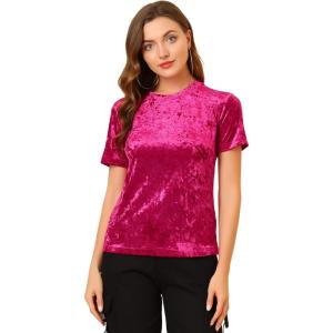 imageAllegra K Womens Christmas Velvet Top Crew Neck Short Sleeve Casual TShirt XSmall Fushcia