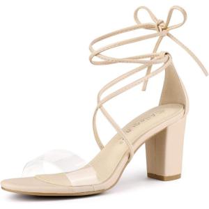 imageAllegra K Womens Clear Strap Block Heels Lace Up Heels SandalsBeige