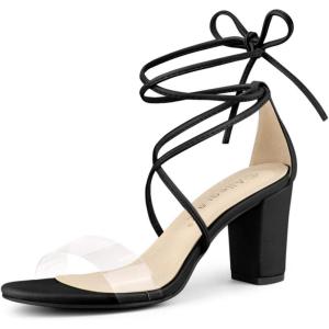 imageAllegra K Womens Clear Strap Block Heels Lace Up Heels SandalsBlack