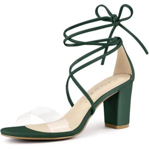 imageAllegra K Womens Clear Strap Block Heels Lace Up Heels SandalsDark Green