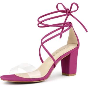 imageAllegra K Womens Clear Strap Block Heels Lace Up Heels SandalsHot Pink