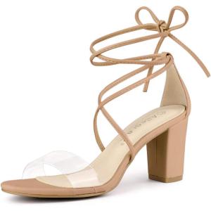 imageAllegra K Womens Clear Strap Block Heels Lace Up Heels SandalsNude