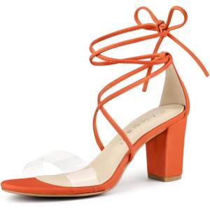 imageAllegra K Womens Clear Strap Block Heels Lace Up Heels SandalsOrange