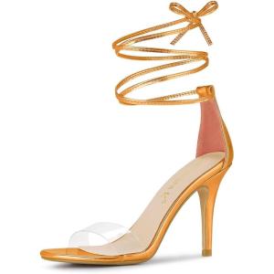 imageAllegra K Womens Clear Strap Stiletto Heel Lace Up Heels SandalsOrange