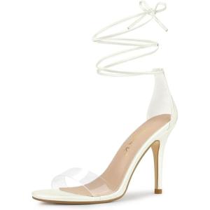 imageAllegra K Womens Clear Strap Stiletto Heel Lace Up Heels SandalsWhite