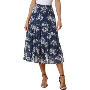 imageAllegra K Womens Floral Skirts Chiffon Aline Long Tiered Ruffle Boho Midi Skirt XS3XLBlue a