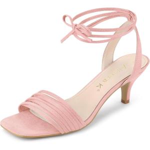 imageAllegra K Womens Kitten Heel Lace Up Suede Heel SandalsLight Pink