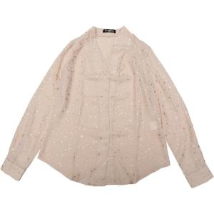 imageAllegra K Womens Metallic Patterned Blouse V Neck Long Sleeve Gilding Shiny Sparkly Dots TopBeige