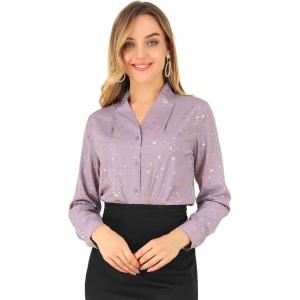 imageAllegra K Womens Metallic Patterned Blouse V Neck Long Sleeve Gilding Shiny Sparkly Dots TopDark Purple