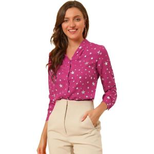 imageAllegra K Womens Metallic Patterned Blouse V Neck Long Sleeve Gilding Shiny Sparkly Dots TopHot Pink