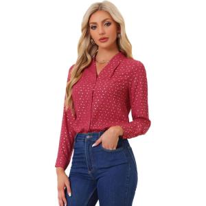 imageAllegra K Womens Metallic Patterned Blouse V Neck Long Sleeve Gilding Shiny Sparkly Dots TopRedleaf