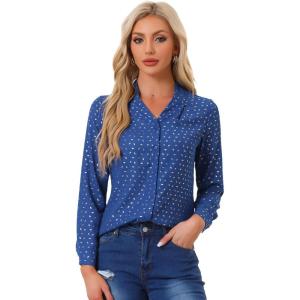 imageAllegra K Womens Metallic Patterned Blouse V Neck Long Sleeve Gilding Shiny Sparkly Dots TopRoyal Blueleaf