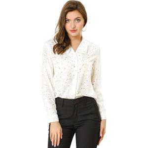 imageAllegra K Womens Metallic Patterned Blouse V Neck Long Sleeve Gilding Shiny Sparkly Dots TopWhite