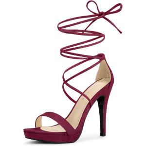imageAllegra K Womens Platform Stiletto Heels Lace Up SandalsBurgundy