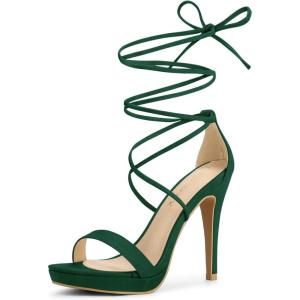 imageAllegra K Womens Platform Stiletto Heels Lace Up SandalsEmerald Green