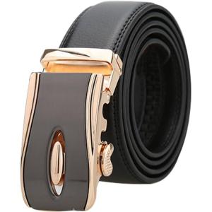 imageuxcell Mens Automatic Ratchet Leather Belt with Double Stitch Edge Wide 1 12 InchesGold Black