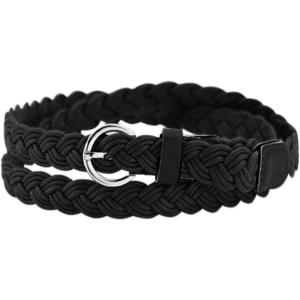 imageuxcell Women Skinny Braided Belt Adjustable Pin Buckle Weave CasualBlack