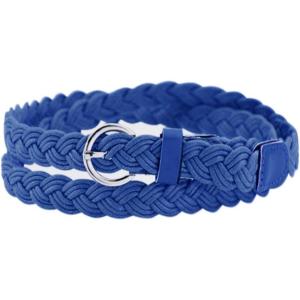 imageuxcell Women Skinny Braided Belt Adjustable Pin Buckle Weave CasualBlue