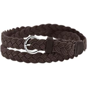 imageuxcell Women Skinny Braided Belt Adjustable Pin Buckle Weave CasualBrown
