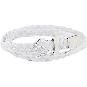 imageuxcell Women Skinny Braided Belt Adjustable Pin Buckle Weave CasualWhite