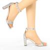 imageAllegra K Womens Glitter Ankle Strap Chunky Heeled SandalsSilver