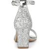 imageAllegra K Womens Glitter Ankle Strap Chunky Heeled SandalsSilver