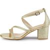 imageAllegra K Womens Glitter Crisscross Strap Chunky Heels SandalsGold