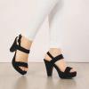 imageAllegra K Womens Slingback Platform Heels Chunky High Heel SandalsBlack