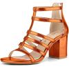 imageAllegra K Womens Cage Strappy Gladiators Chunky Heels SandalsOrange