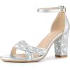 imageAllegra K Womens Glitter Ankle Strap High Chunky Heel SandalsSilver