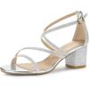 imageAllegra K Womens Glitter Crisscross Strap Chunky Heels SandalsSilver