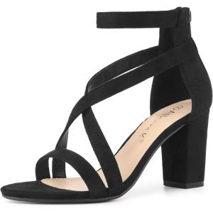 imageAllegra K Womens Crisscross Ankle Strap Chunky Heel SandalsBlack