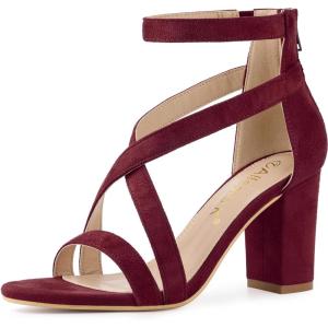 imageAllegra K Womens Crisscross Ankle Strap Chunky Heel SandalsBurgundy