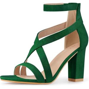 imageAllegra K Womens Crisscross Ankle Strap Chunky Heel SandalsGreen