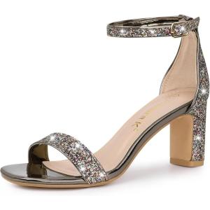 imageAllegra K Womens Glitter Ankle Strap Chunky Heeled SandalsColorful Silver