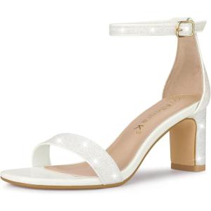 imageAllegra K Womens Glitter Ankle Strap Chunky Heeled SandalsWhite