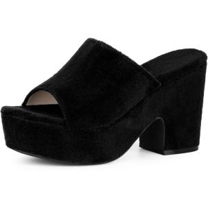 imageAllegra K Womens Open Toe Platform Slides Chunky Heels SandalsBlack