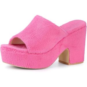 imageAllegra K Womens Open Toe Platform Slides Chunky Heels SandalsHot Pink
