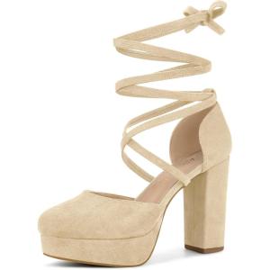imageAllegra K Womens Platform Block Heel Lace Up Pumps SandalsBeige